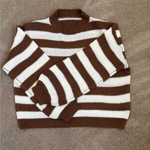 SHEIN taupe and white striped sweater. Lightweight size small.